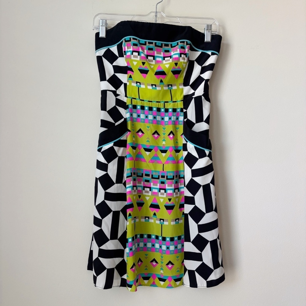 Alice & Trixie Mod Geo Print Strapless Silk Dress Small Summer Maximalist